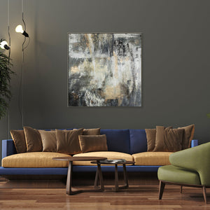 Abstraktes Wandbild „Schwerelosigkeit“ als Blickfang im Wohnzimmer