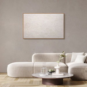 Abstraktes Leinwandbild in Beige im modernen Wohnzimmer