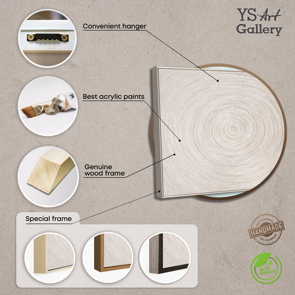 Décoration murale minimaliste – Peinture acrylique texturée beige avec cadre « Échos du temps »