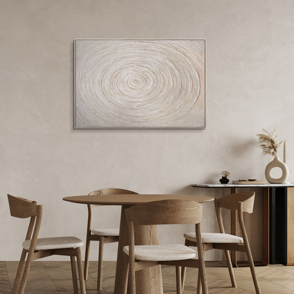 Décoration murale minimaliste – Peinture acrylique texturée beige avec cadre « Échos du temps »