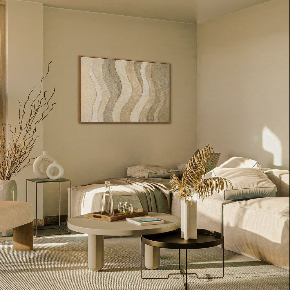 Tons naturels peints à la main – Tableaux modernes sur toile encadrée « Ombre et Sable »