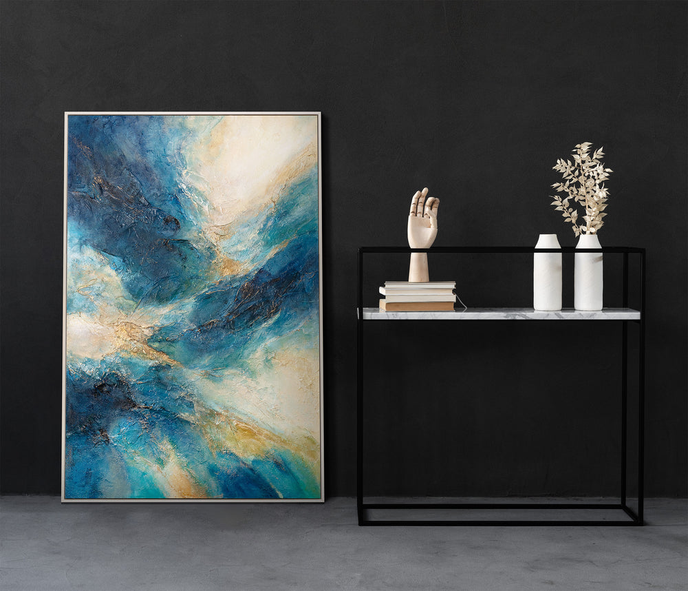 Peinture abstraite sur toile – Œuvre maritime "L'Éclat des Vagues"