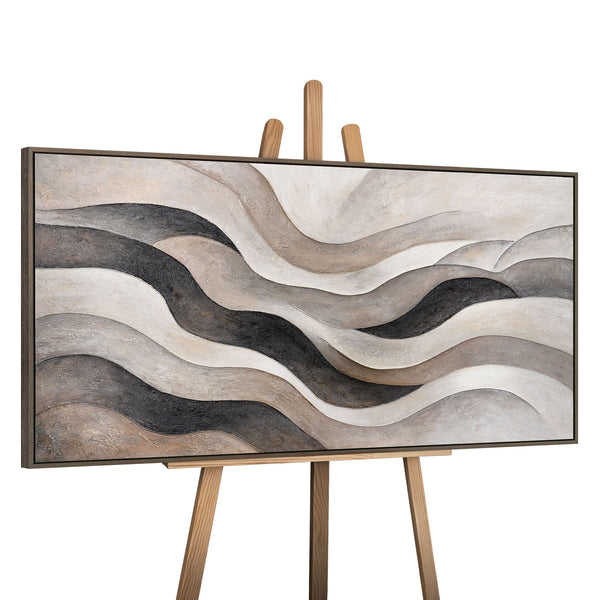 Peinture abstraite sur toile en beige et gris – Œuvre en acrylique avec texture "Vagues de Sable"