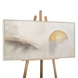 Peinture à la main avec texture "Ligne d'Horizon" – Décoration murale en beige et or