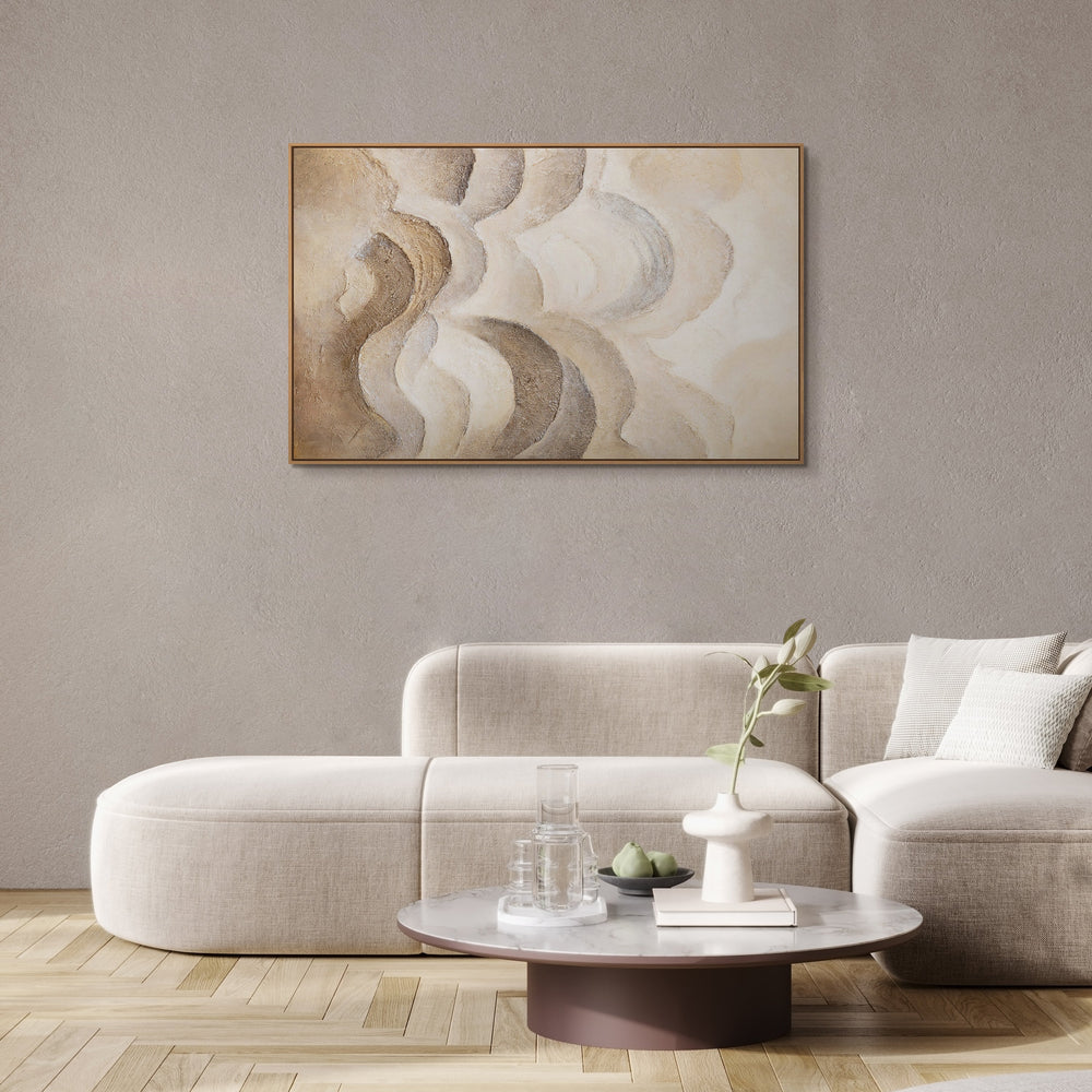 Peinture moderne aux tons naturels – Tableau encadré peint à la main « Horizon Layers »