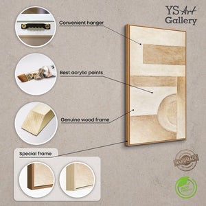 Peinture acrylique abstraite beige, peinte à la main et encadrée – Art mural moderne « Espace des formes »