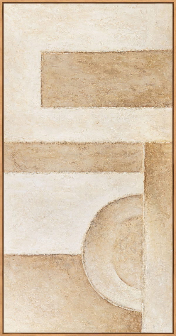 Peinture acrylique abstraite beige, peinte à la main et encadrée – Art mural moderne « Espace des formes »