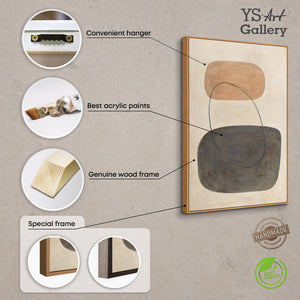 Tableau moderne beige et gris avec cadre – Art abstrait « Équilibre des contrastes »