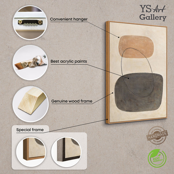 Tableau moderne beige et gris avec cadre – Art abstrait « Équilibre des contrastes »