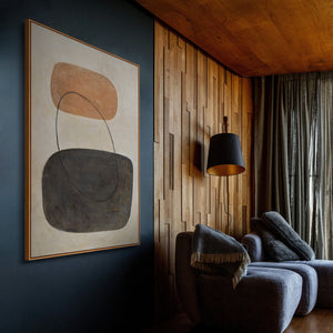 Tableau moderne beige et gris avec cadre – Art abstrait « Équilibre des contrastes »