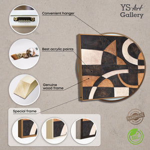 Peinture acrylique abstraite géométrique avec cadre – Art mural peint à la main « Harmonie des courbes »