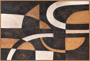 Peinture acrylique abstraite géométrique avec cadre – Art mural peint à la main « Harmonie des courbes »