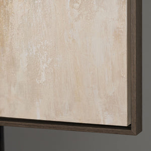 Tableau abstrait encadré - Art mural moderne beige, bleu et or « Transitions de lumière »