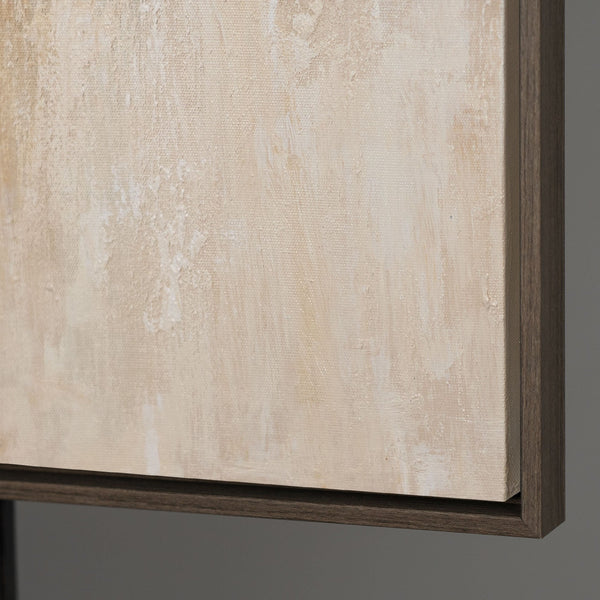 Tableau abstrait encadré - Art mural moderne beige, bleu et or « Transitions de lumière »