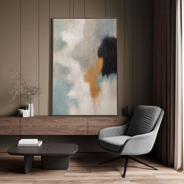 Tableau acrylique encadré « Transitions de lumière » – Art mural abstrait bleu et or