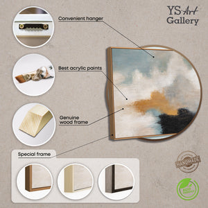 Tableau abstrait encadré - Art mural moderne beige, bleu et or « Transitions de lumière »