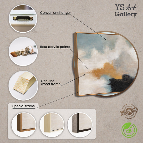 Tableau abstrait encadré - Art mural moderne beige, bleu et or « Transitions de lumière »