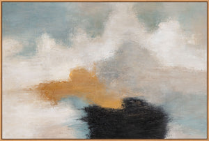 Tableau abstrait encadré - Art mural moderne beige, bleu et or « Transitions de lumière »