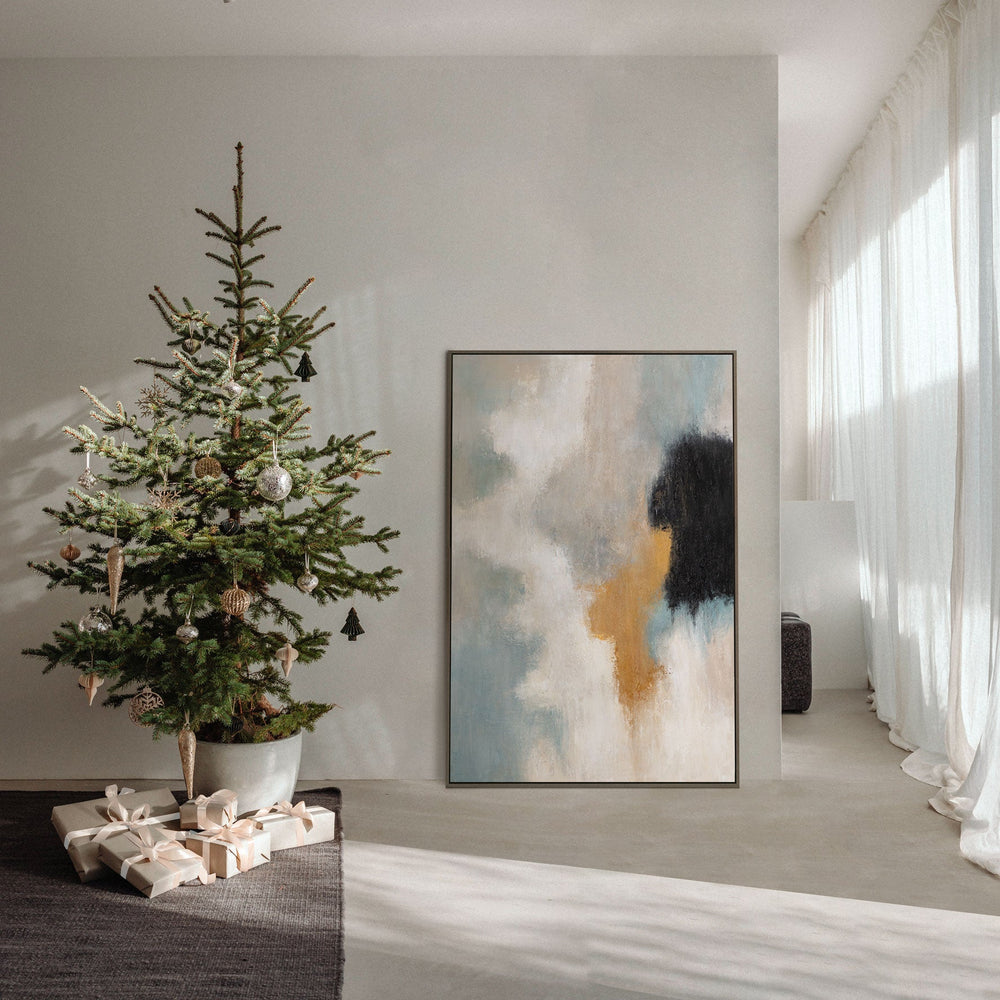 Tableau acrylique encadré « Transitions de lumière » – Art mural abstrait bleu et or