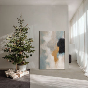 Tableau acrylique encadré « Transitions de lumière » – Art mural abstrait bleu et or