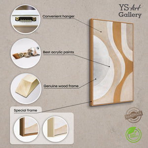 Peinture acrylique abstraite aux tons naturels chauds - Tableau moderne encadré « Flux de chaleur »