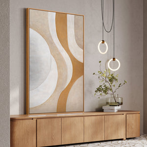 Peinture acrylique abstraite aux tons naturels chauds - Tableau moderne encadré « Flux de chaleur »