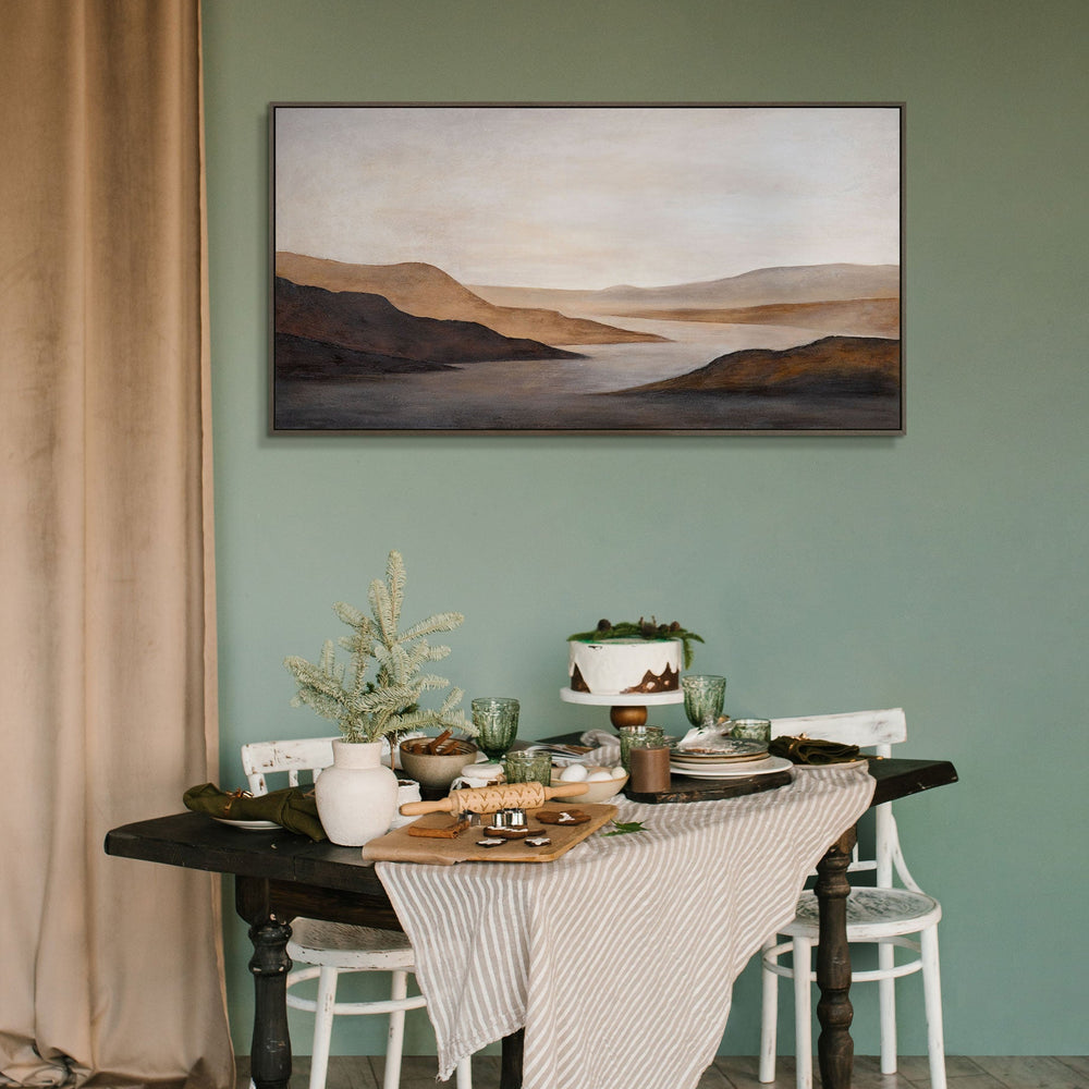 Toile encadrée moderne « Doux lever de soleil » – Art abstrait aux tons terreux