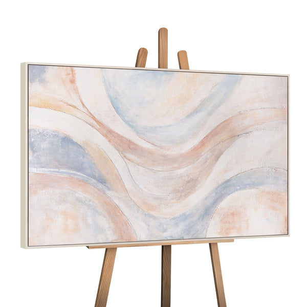 Peinture acrylique abstraite "Lignes du Vent" – Art mural moderne en beige, bleu et rose