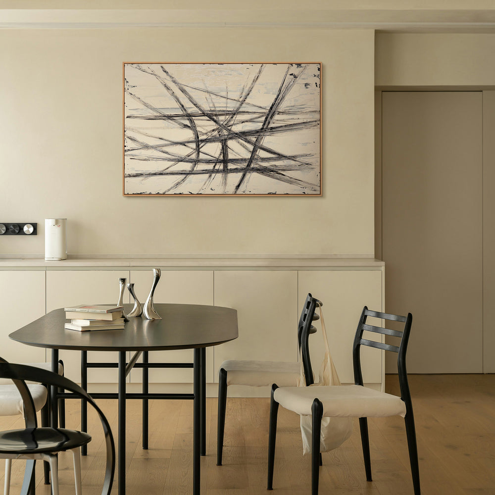 Peinture acrylique moderne Lignes et contrastes – Art mural abstrait « Parallèles et intersections »