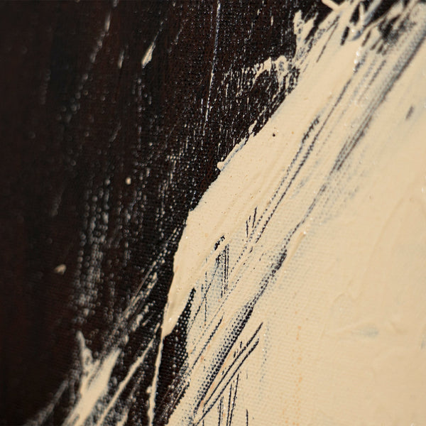 Peinture acrylique abstraite « Silence entre les deux » – Œuvre abstraite peinte à la main en beige et noir