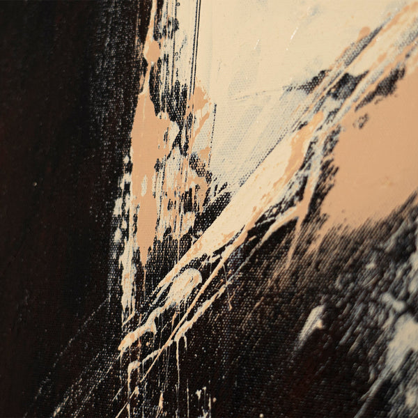 Peinture acrylique abstraite « Silence entre les deux » – Œuvre abstraite peinte à la main en beige et noir