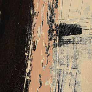 Peinture acrylique abstraite « Silence entre les deux » – Œuvre abstraite peinte à la main en beige et noir