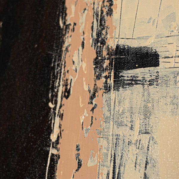 Peinture acrylique abstraite « Silence entre les deux » – Œuvre abstraite peinte à la main en beige et noir
