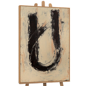 Peinture acrylique abstraite « Silence entre les deux » – Œuvre abstraite peinte à la main en beige et noir