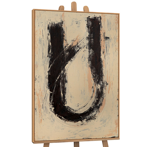 Peinture acrylique abstraite « Silence entre les deux » – Œuvre abstraite peinte à la main en beige et noir