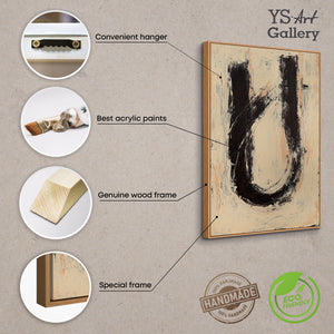 Peinture acrylique abstraite « Silence entre les deux » – Œuvre abstraite peinte à la main en beige et noir