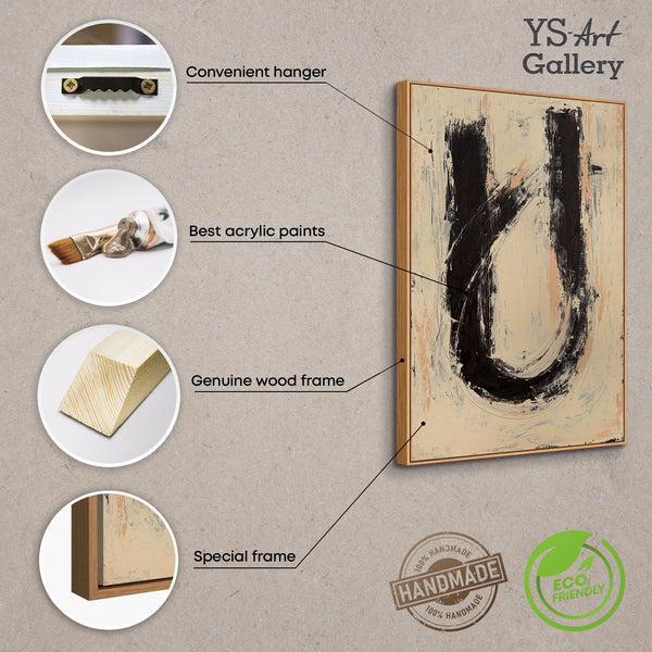 Peinture acrylique abstraite « Silence entre les deux » – Œuvre abstraite peinte à la main en beige et noir