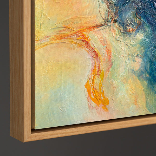 Modernes abstraktes Leinwandbild mit kontrastreichem Farbspiel in Blau