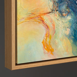 Expressives Acrylbild in Blau Rot – Abstrakte Wandkunst mit Rahmen „Verschmelzung der Energien“