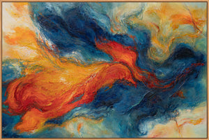 Expressives Acrylbild in Blau Rot – Abstrakte Wandkunst mit Rahmen „Verschmelzung der Energien“