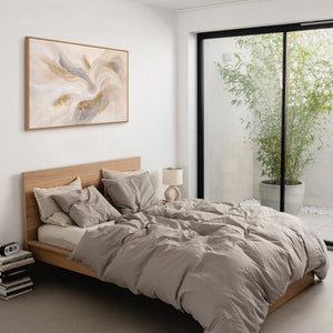 Modernes Struktur Gemälde in Naturtönen – Handgemalte Leinwandkunst mit Rahmen „Strahlende Ströme“