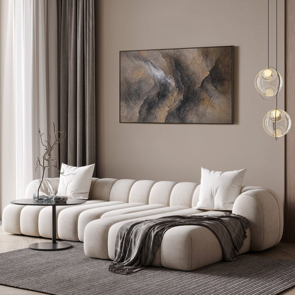 Peinture abstraite aux tons terreux sombres – Toile peinte à la main « Ombre et Aube »