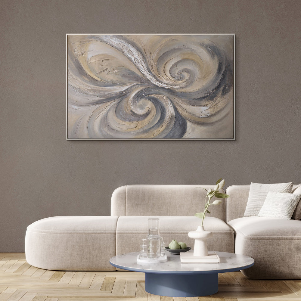 Peinture acrylique abstraite moderne dans les tons beige-gris – œuvre murale texturée « Sable et nuages ​​»