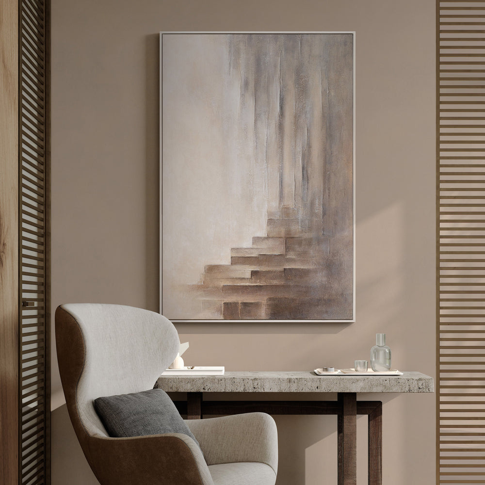 Œuvre murale abstraite minimaliste avec profondeur – peinture acrylique encadrée « Les limites de l’illusion »