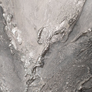 Peinture acrylique abstraite moderne grise – œuvre murale texturée avec cadre « Souvenir des rochers »