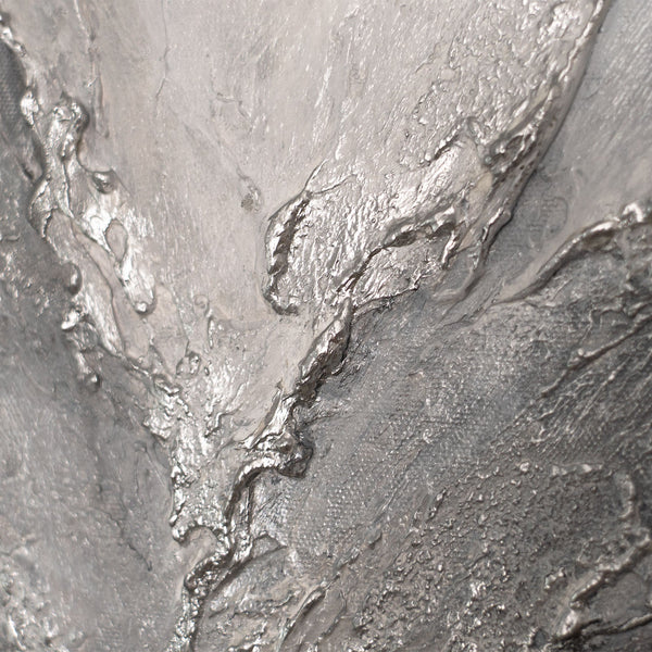 Peinture acrylique abstraite moderne grise – œuvre murale texturée avec cadre « Souvenir des rochers »