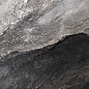 Peinture acrylique abstraite moderne grise – œuvre murale texturée avec cadre « Souvenir des rochers »