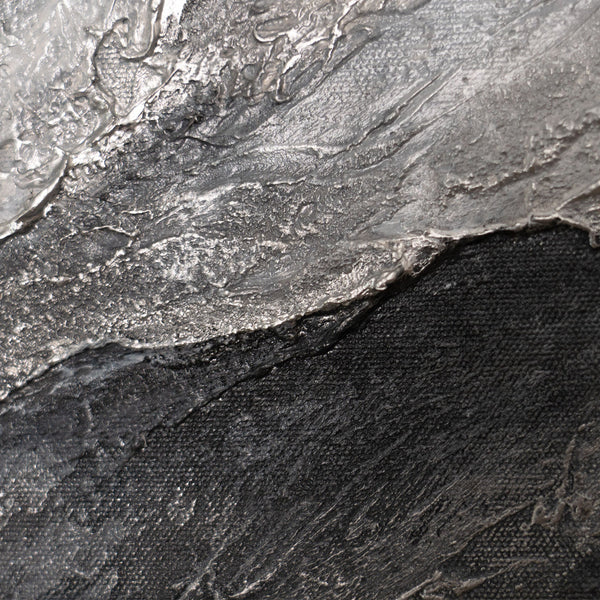 Peinture acrylique abstraite moderne grise – œuvre murale texturée avec cadre « Souvenir des rochers »