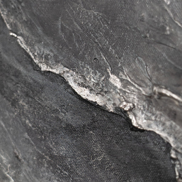 Peinture acrylique abstraite moderne grise – œuvre murale texturée avec cadre « Souvenir des rochers »