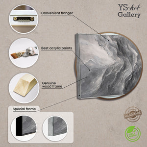 Peinture acrylique abstraite moderne grise – œuvre murale texturée avec cadre « Souvenir des rochers »